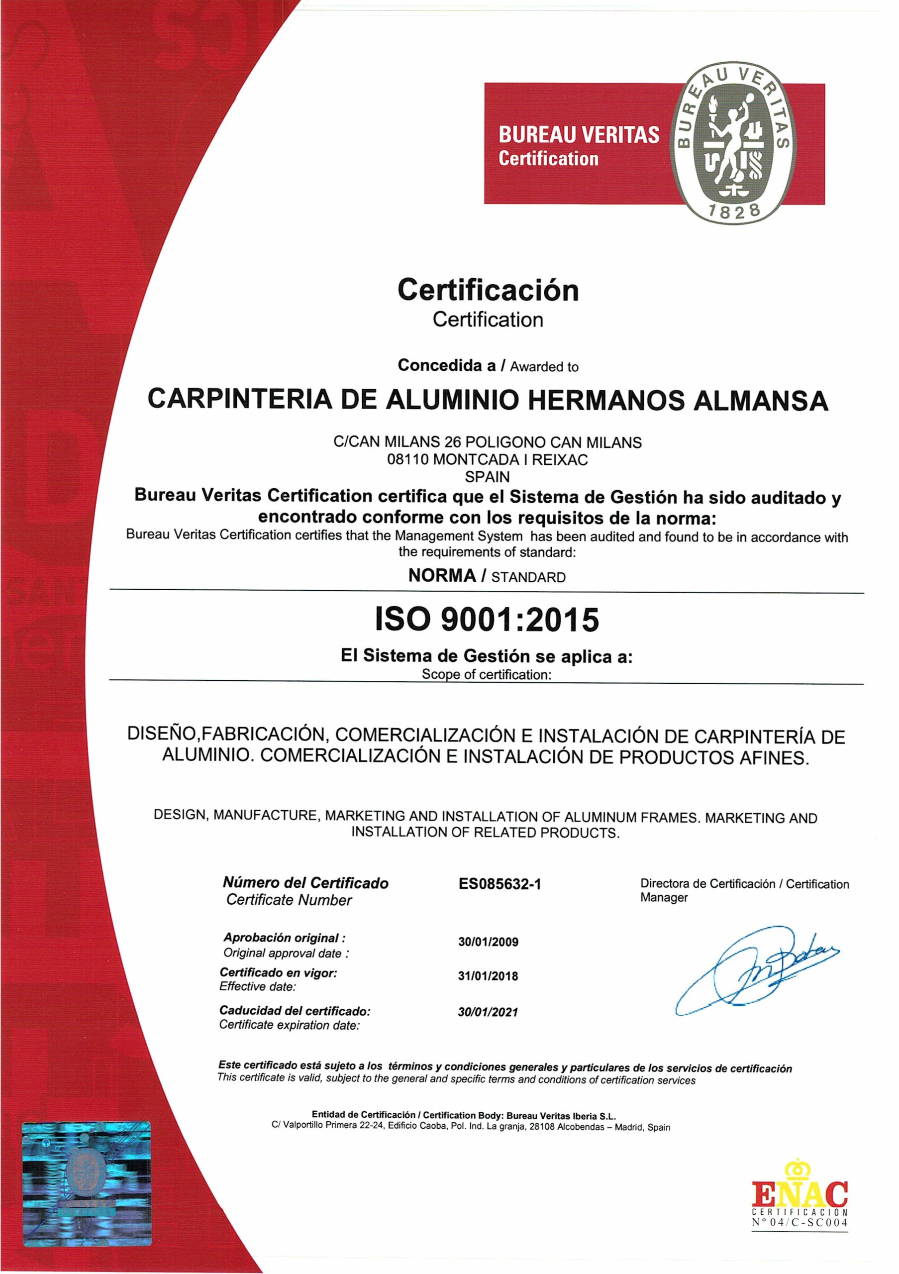 Renovación Certificado ISO - Hnos. Almansa